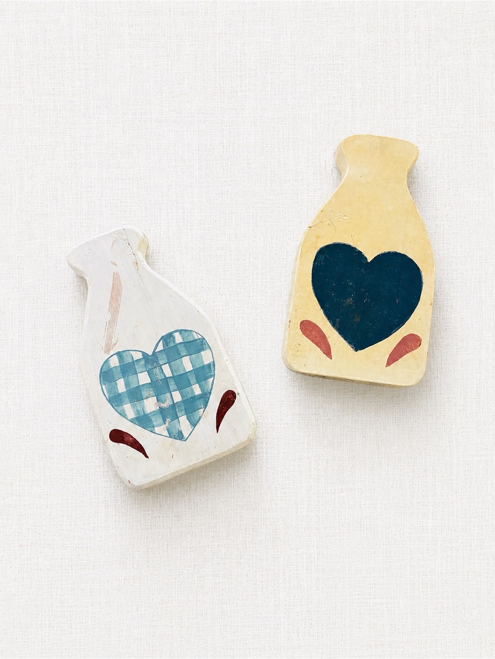 Vintage 1995 Hand Painted Wooden Milk Bottle Heart Decor Set of 2 – 6”